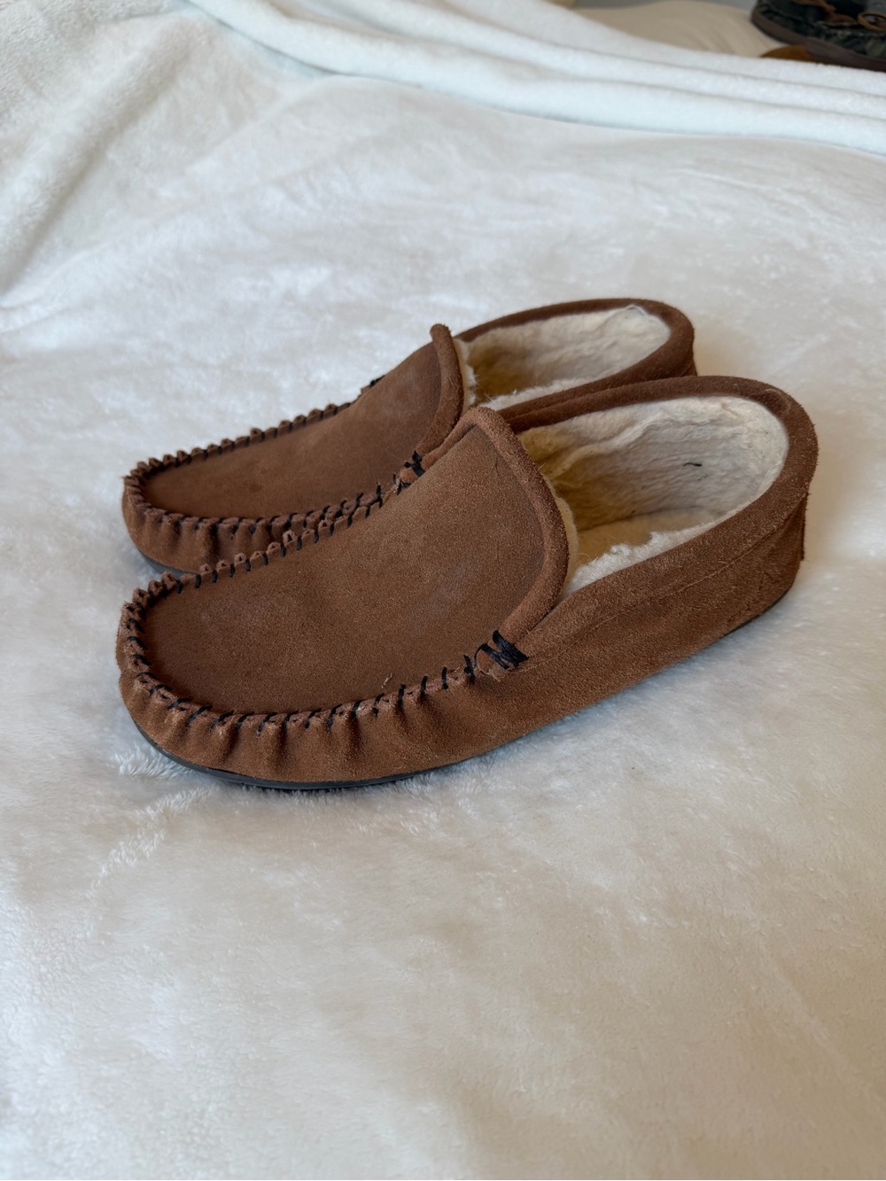 Brown Suede Fleece-Lined Men's Slip-On Moccasin